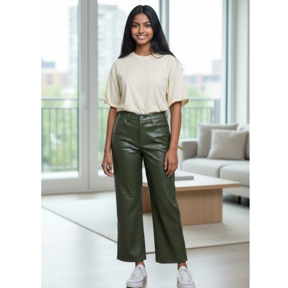 Joe's Faux Leather Wide Leg Ankle Pants Women's Hunter Green Size 34 x 28 NEW - Picture 1 of 10